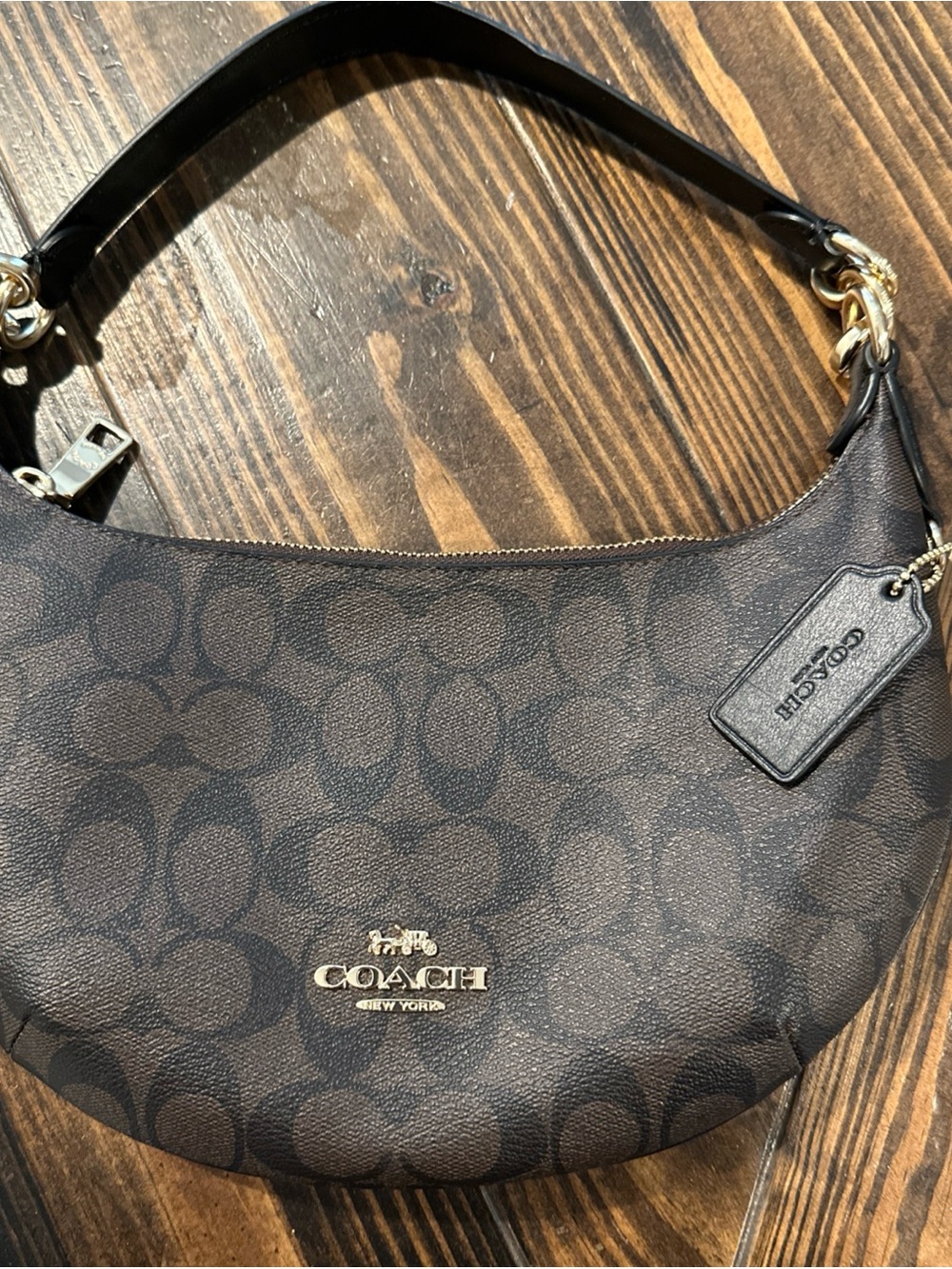 Coach Mini Payton Hobo Signature Canvas Black Brown CE620 Crescent Shoulder Bag